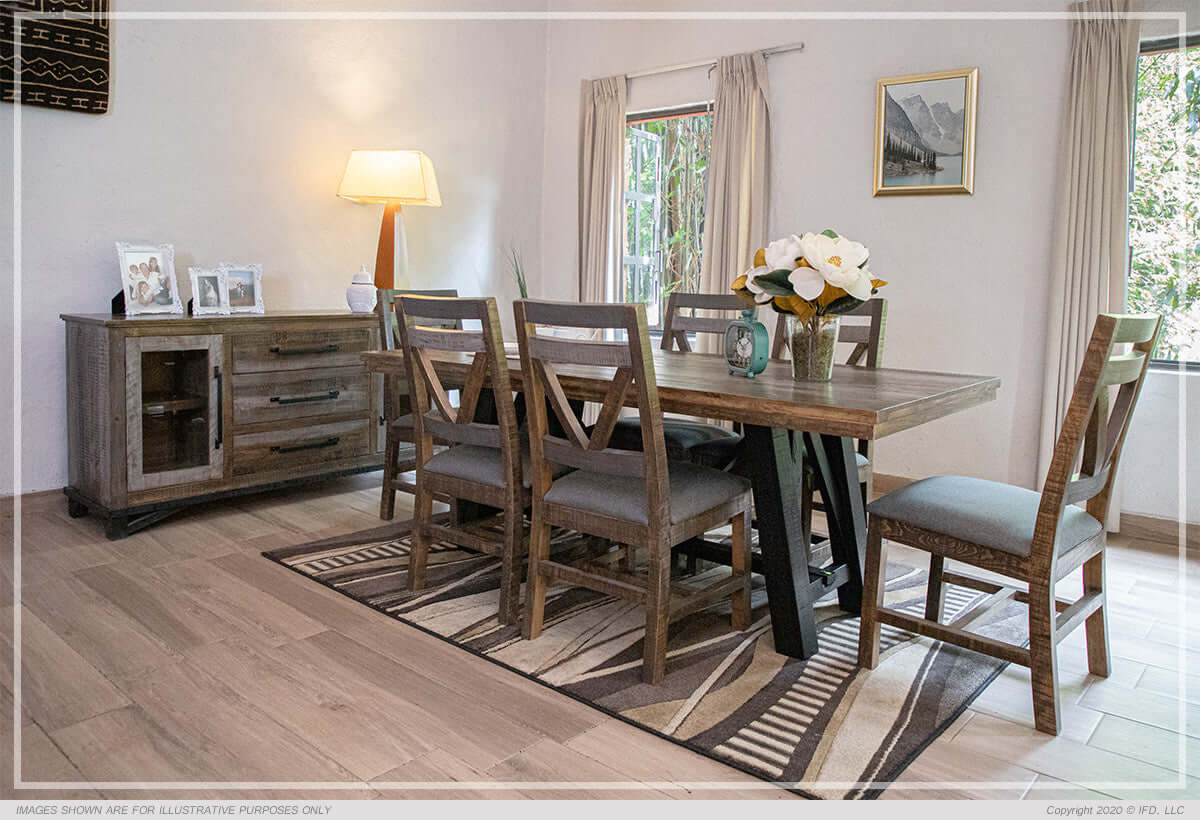 Loft Brown Transitional Dining Table in a stylish dining room setting.