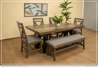 Loft Brown Transitional Dining Table with matching chairs and bench.