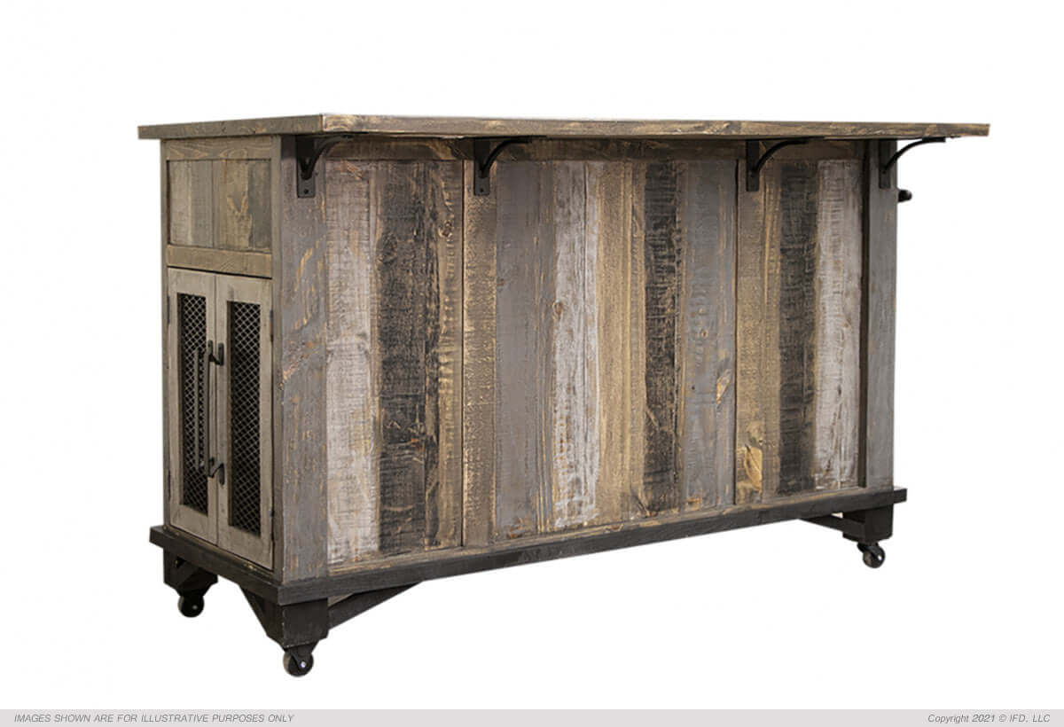 Loft Brown Kitchen Island with rustic finish and ample storage.