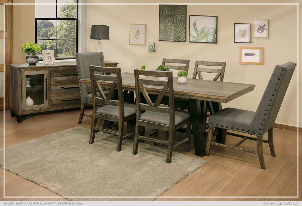 Loft Brown Transitional Dining Table in a cozy dining area with natural light.