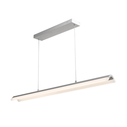 Bar pendant light in brushed aluminum finish, angled glowing view.