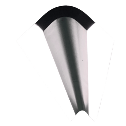 Curved edge detail of matte black bar pendant light diffuser.