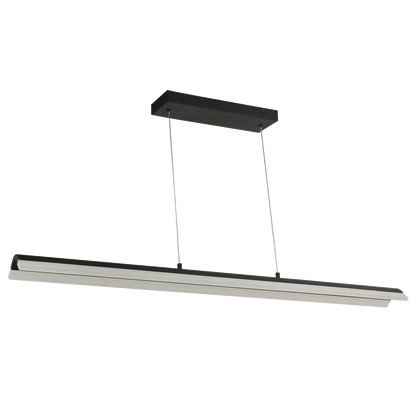 Modern matte black bar pendant light, LEDs off.