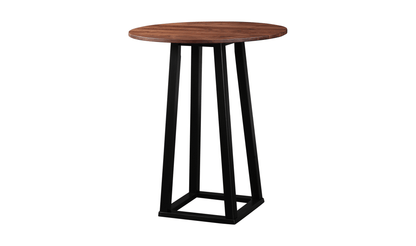 Front view of the Tri-Mesa Brown Bar Table displaying its round shape and minimalist design.