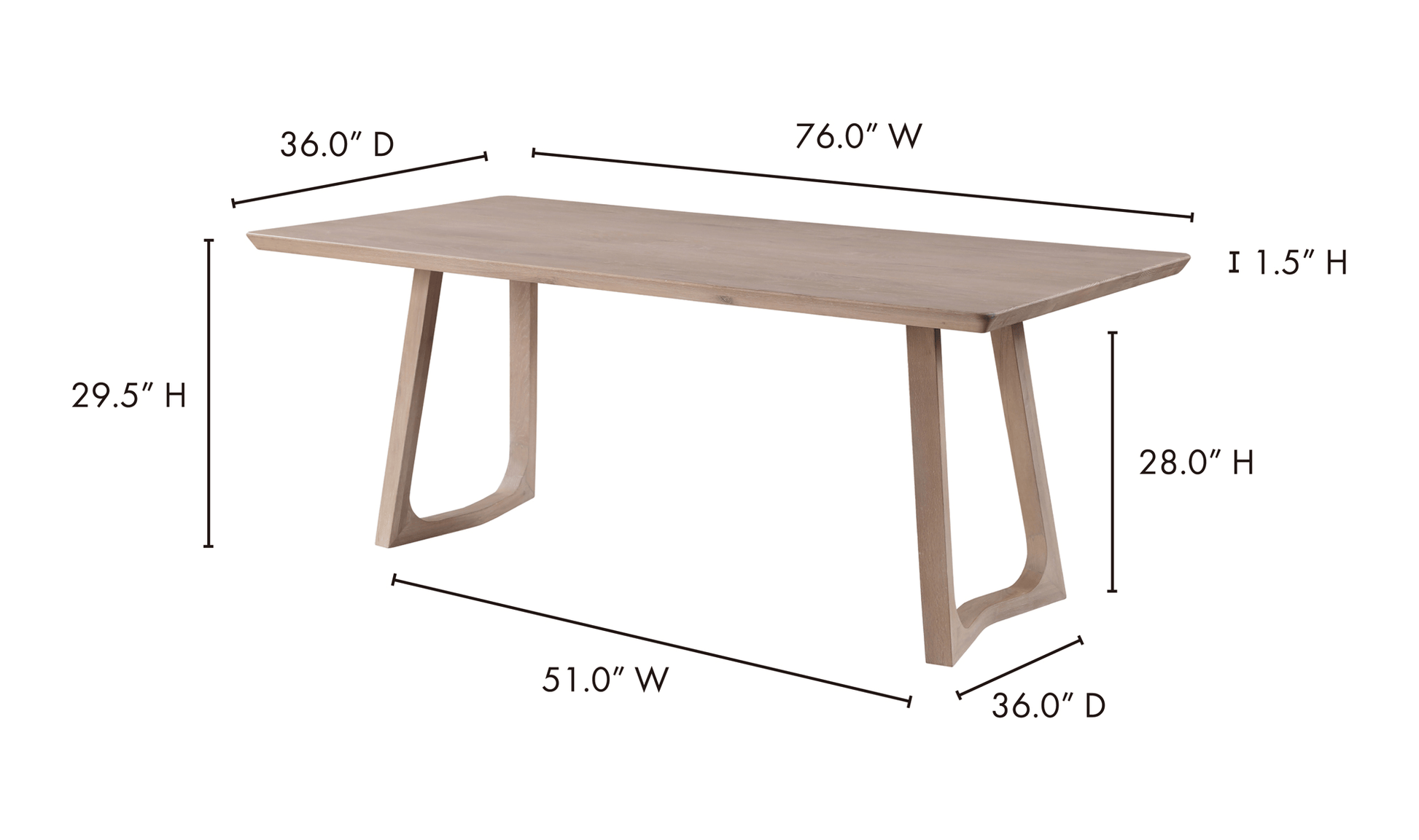 Silas White Oak Dining Table dimensions - 76.0” W x 36.0” D x 29.5” H.