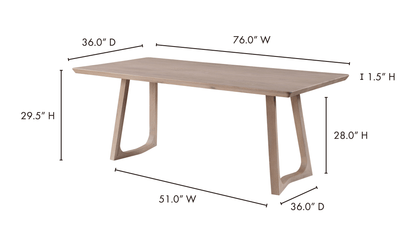 Silas White Oak Dining Table dimensions - 76.0” W x 36.0” D x 29.5” H.