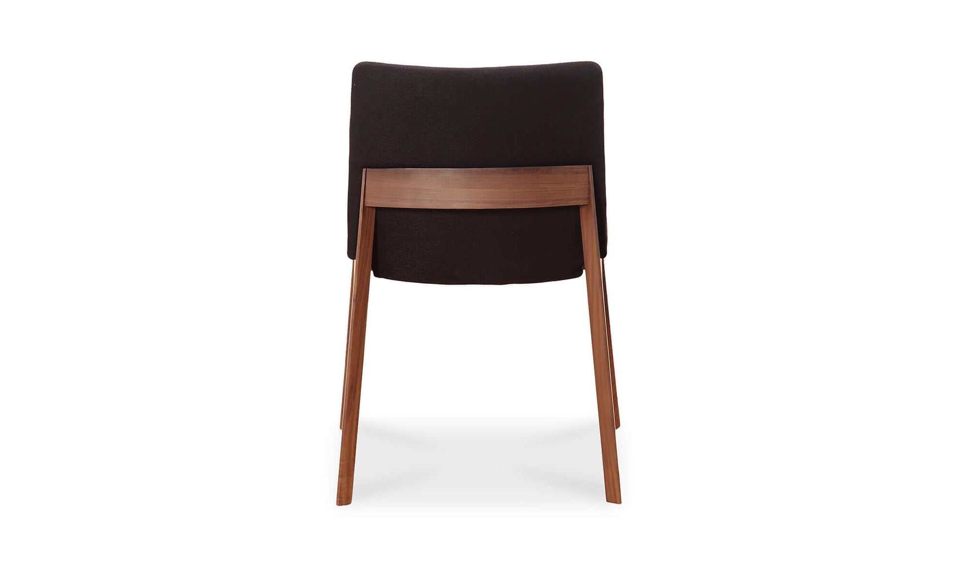 Back view of Deco Black Dining Chair displaying walnut frame.