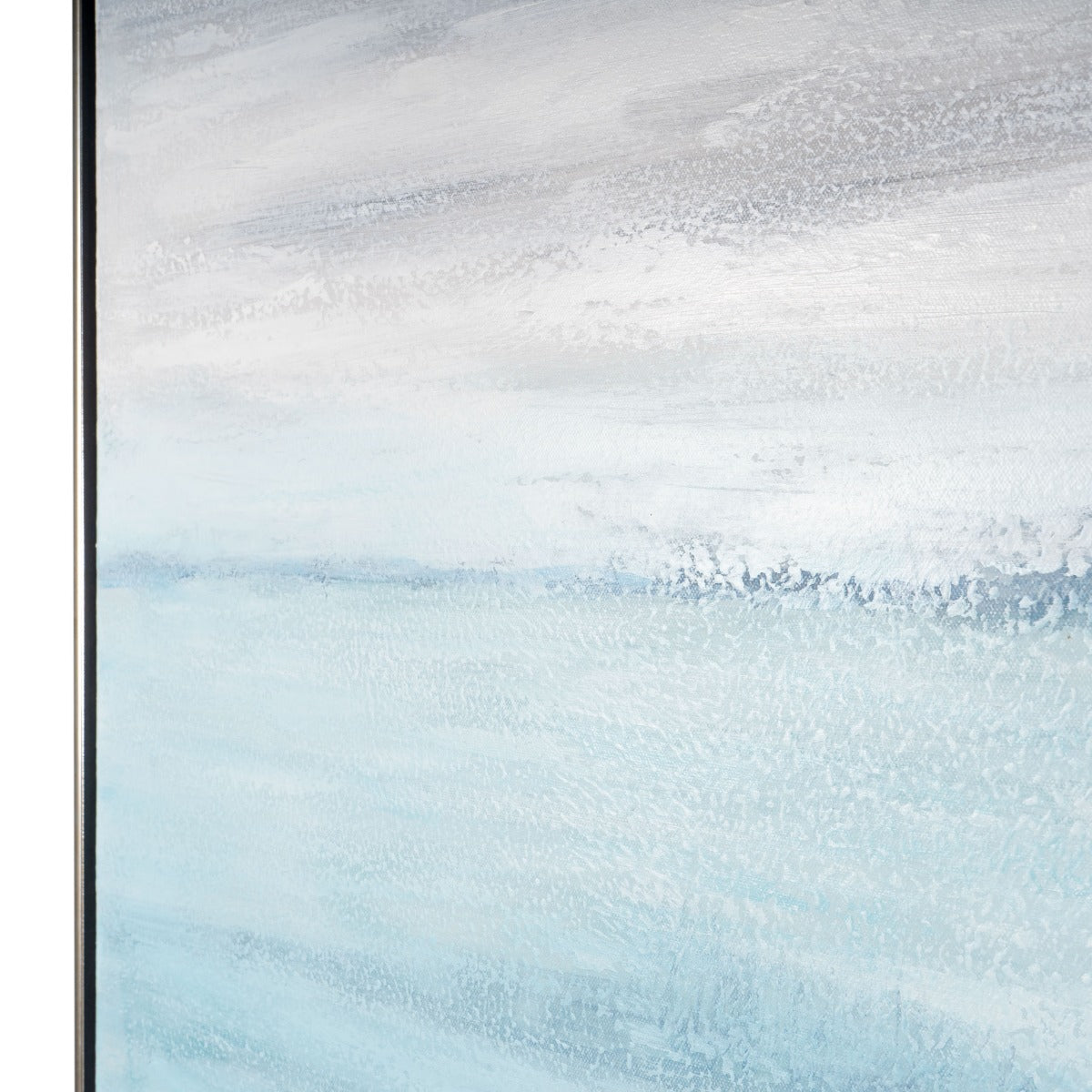 Detail of Blue Horizon painting with serene blue oceanic brush strokes.