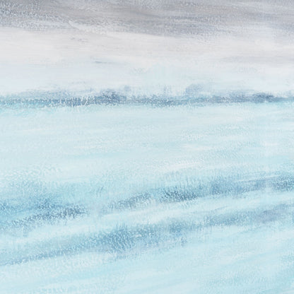 Close-up of soft blue and white tones on Blue Horizon hand-painted canvas.