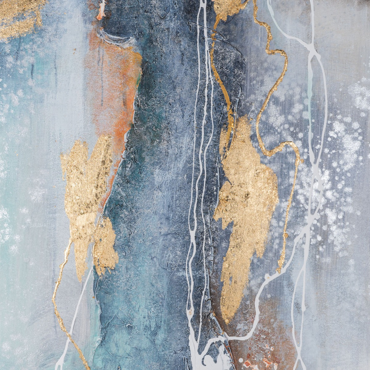 Close-up of brushstrokes and gold leaf detailing on the Bounding Main painting.