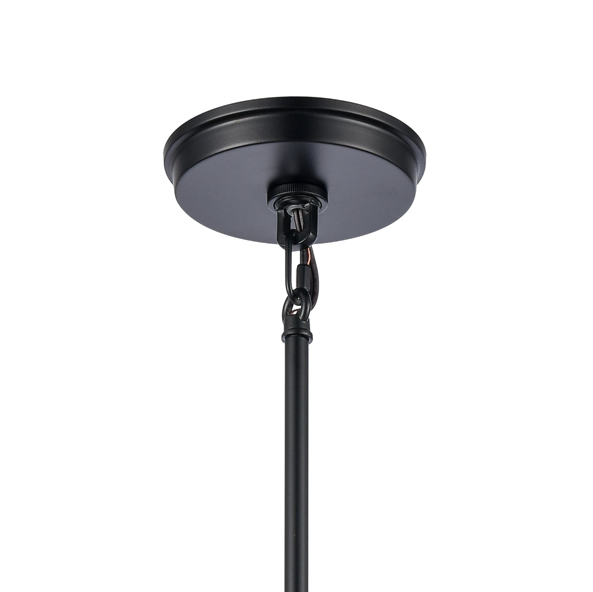 Matte black canopy and adjustable rod detail of the Boyer mini pendant light.