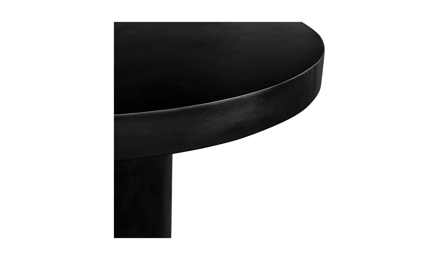 Close-up view of the black Cassius round outdoor dining table showcasing the texture and finish.