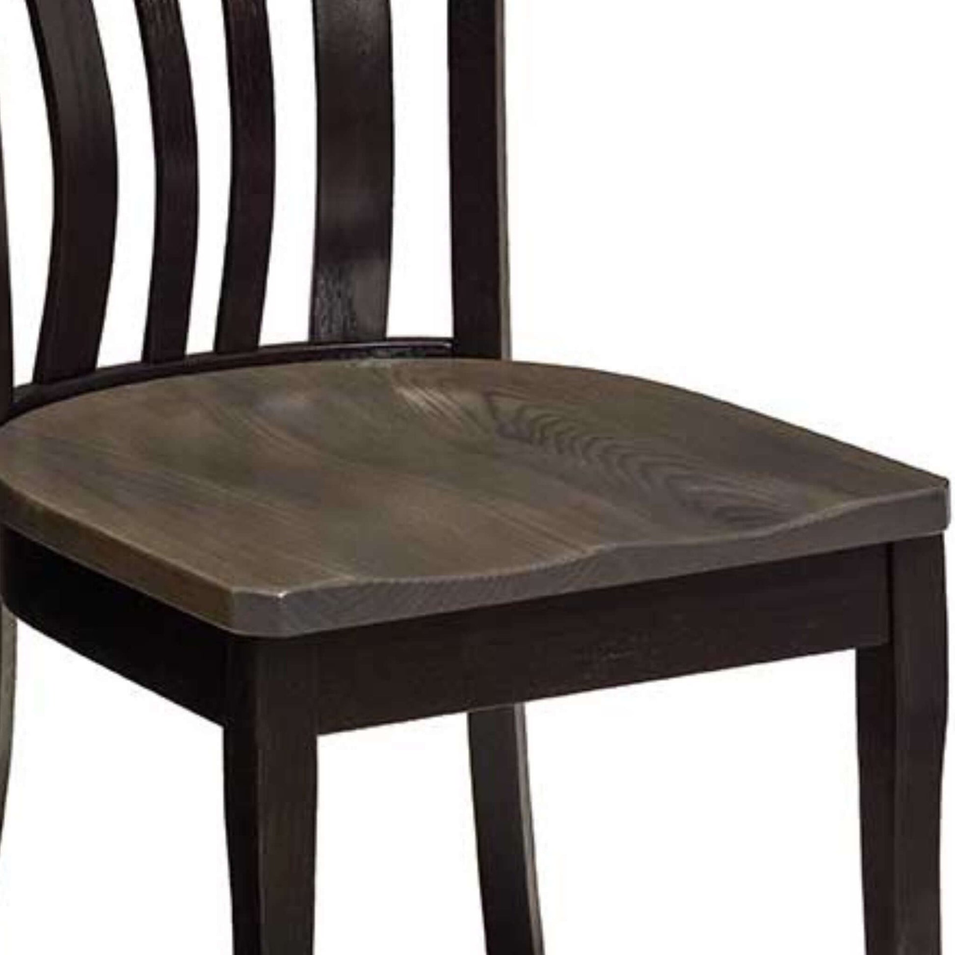 Detailed view of the seat and lower backrest of an Amish dining room chair