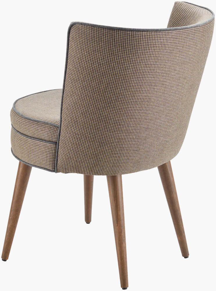 Back angled view of the Surya Gabby brown modern dining room chair, showcasing the curved upholstery and tapered beechwood legs.