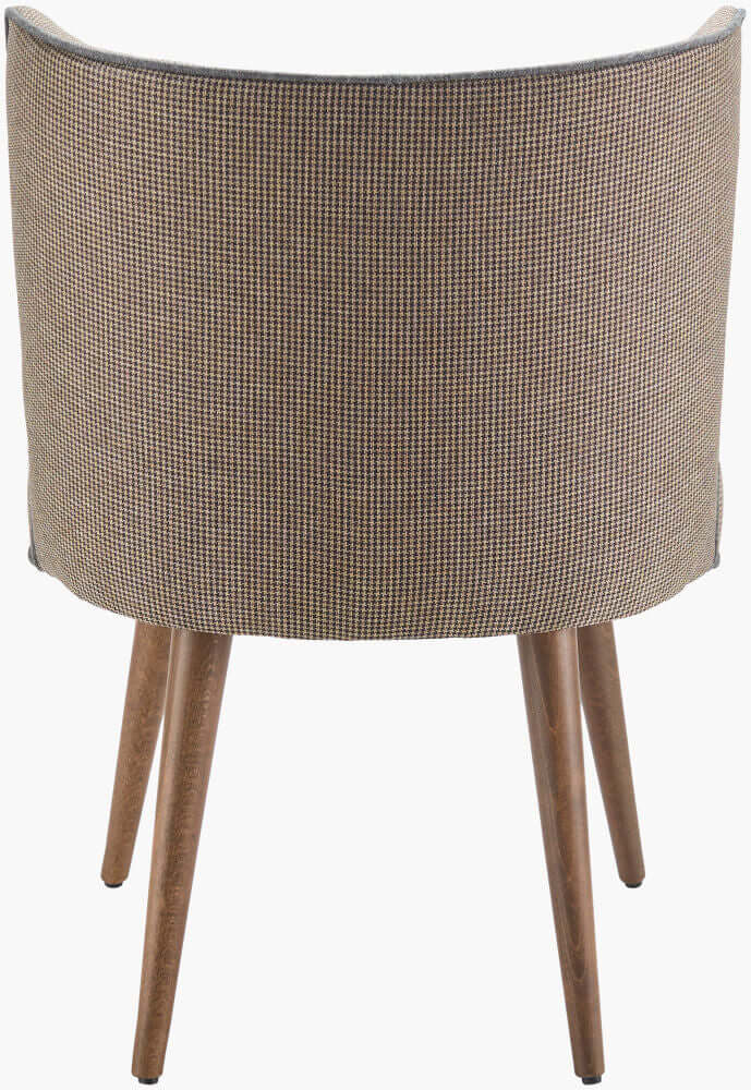 Back view of the Surya Gabby dining chair, showcasing the elegant brown polyester upholstery and sturdy beechwood legs.