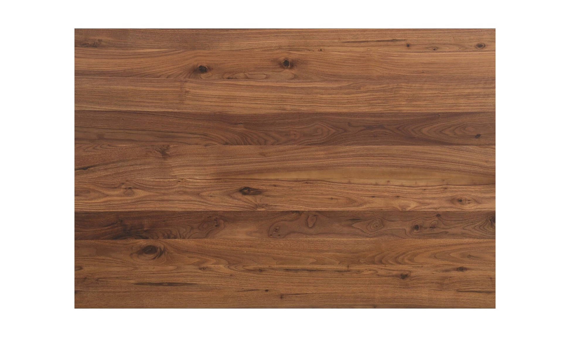 Top view of the Malibu Dining Table showcasing the smooth walnut wood surface.