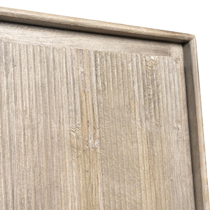 Close-up of fluted mango wood texture with washed grey finish on the Camilo Dining Sideboard.