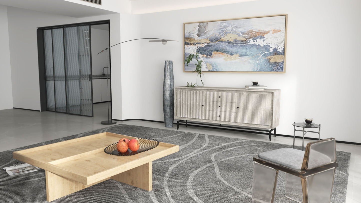 Camilo Dining Sideboard styled with décor in a modern living space.