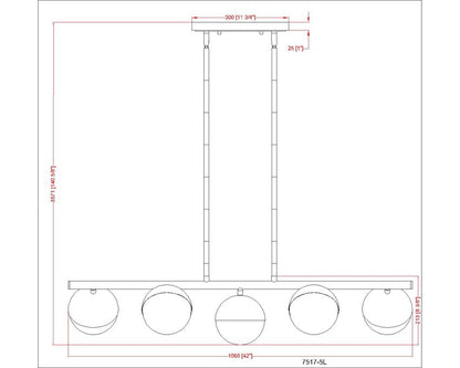 chandelier dimension diagram 42-inch width.