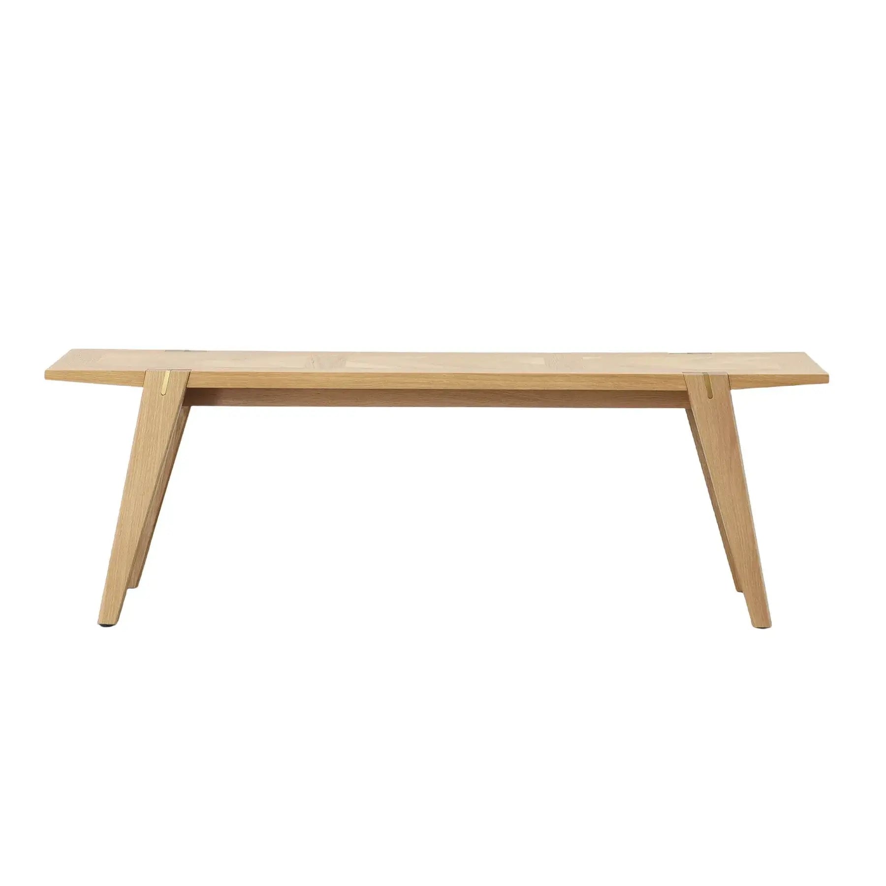  Front view of the Colton modern dining bench emphasizing its compact size and modern design.