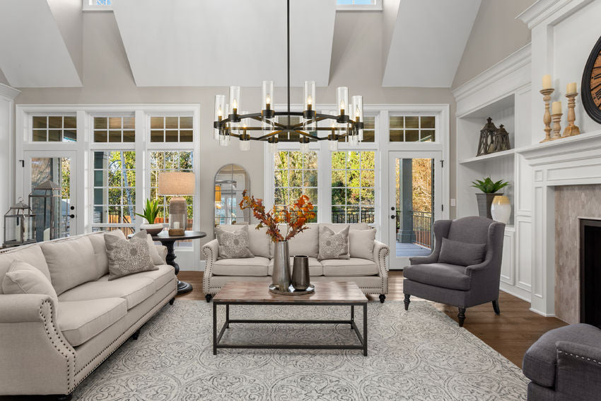 contemporary twelve-light chandelier in matte black finish.