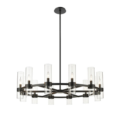 contemporary twelve-light chandelier in matte black finish.