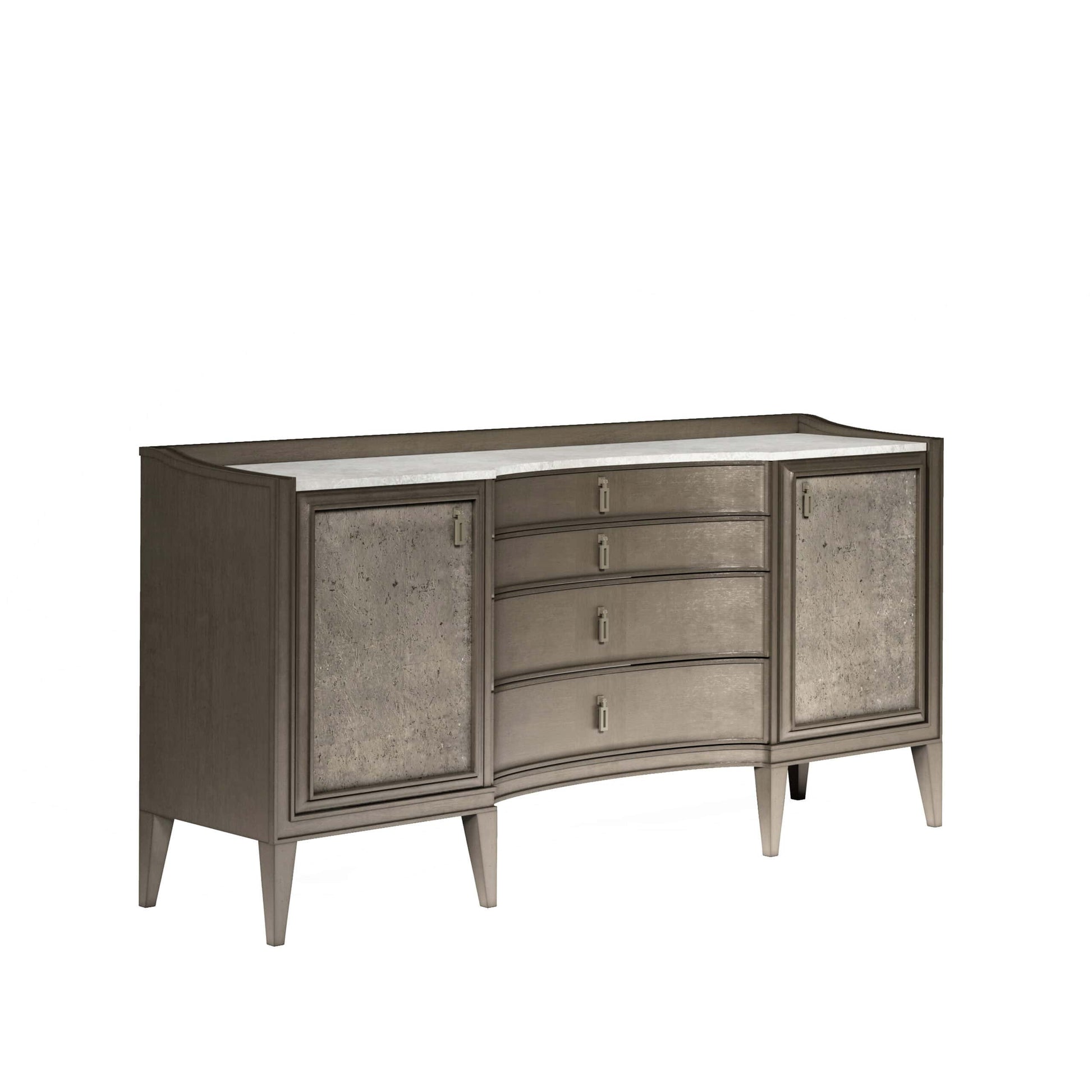 Side view of Cove Credenza showcasing elegant design and cork accents