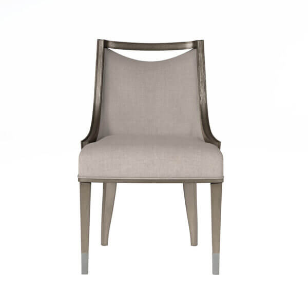  Front view of the Cove transitional dining room chair, featuring a stylish design with a cutout back and tapered legs.