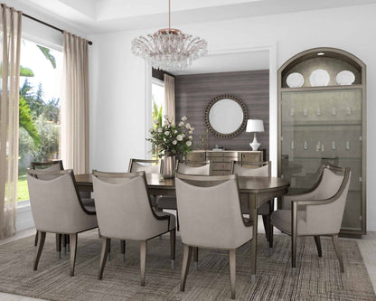 Cove transitional dining room chairs arranged around a dining table, showcasing their elegant design in a modern dining space.