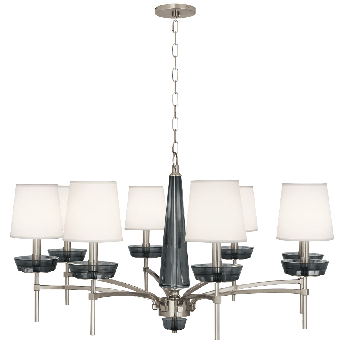 Cristallo Chandelier in Polished Nickel with smoke gray crystal accents.