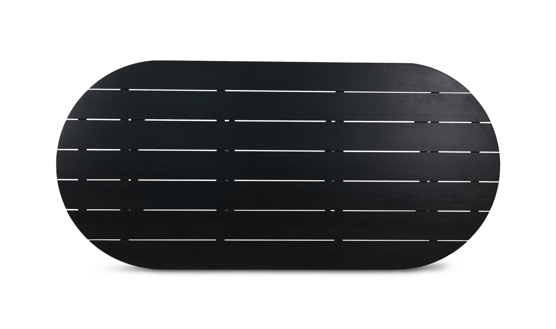 Top view of the Delta Outdoor Oval Dining Table by Moe's Home Collection showcasing its slatted black matte finish.