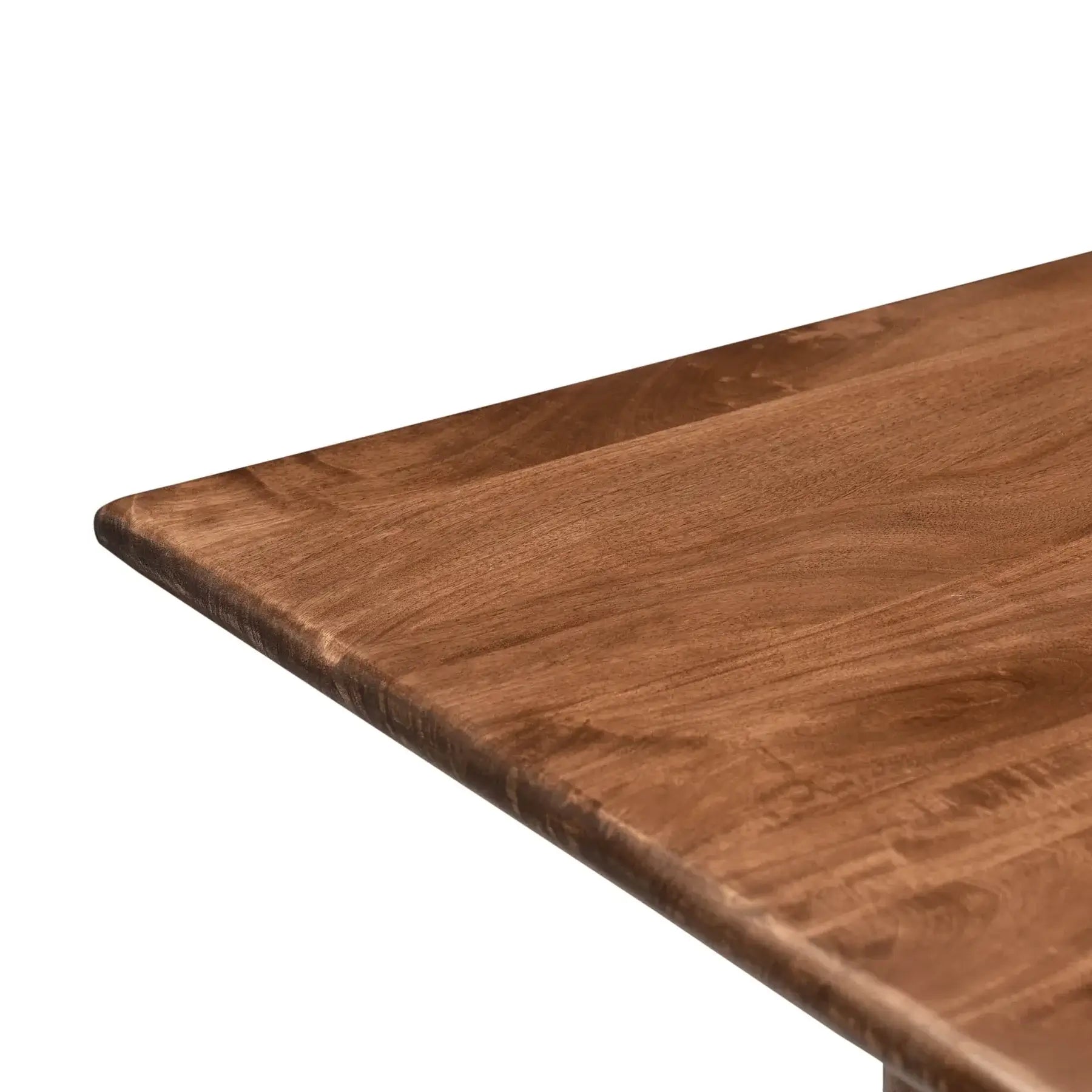 Close-up of the Dallas Brown Wood Dining Table’s tabletop, highlighting the dark honey-brown finish and wood grain.