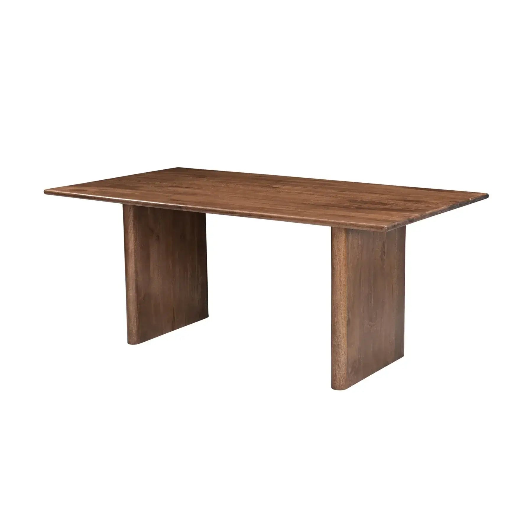 Side view of the Dallas Solid Wood Dining Table with a matching bench, highlighting its dark honey-brown mango wood finish.