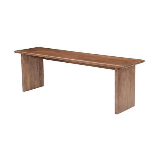 Side view of Dallas Wooden Dining Bench with elongated, rounded edges made from solid mango wood.