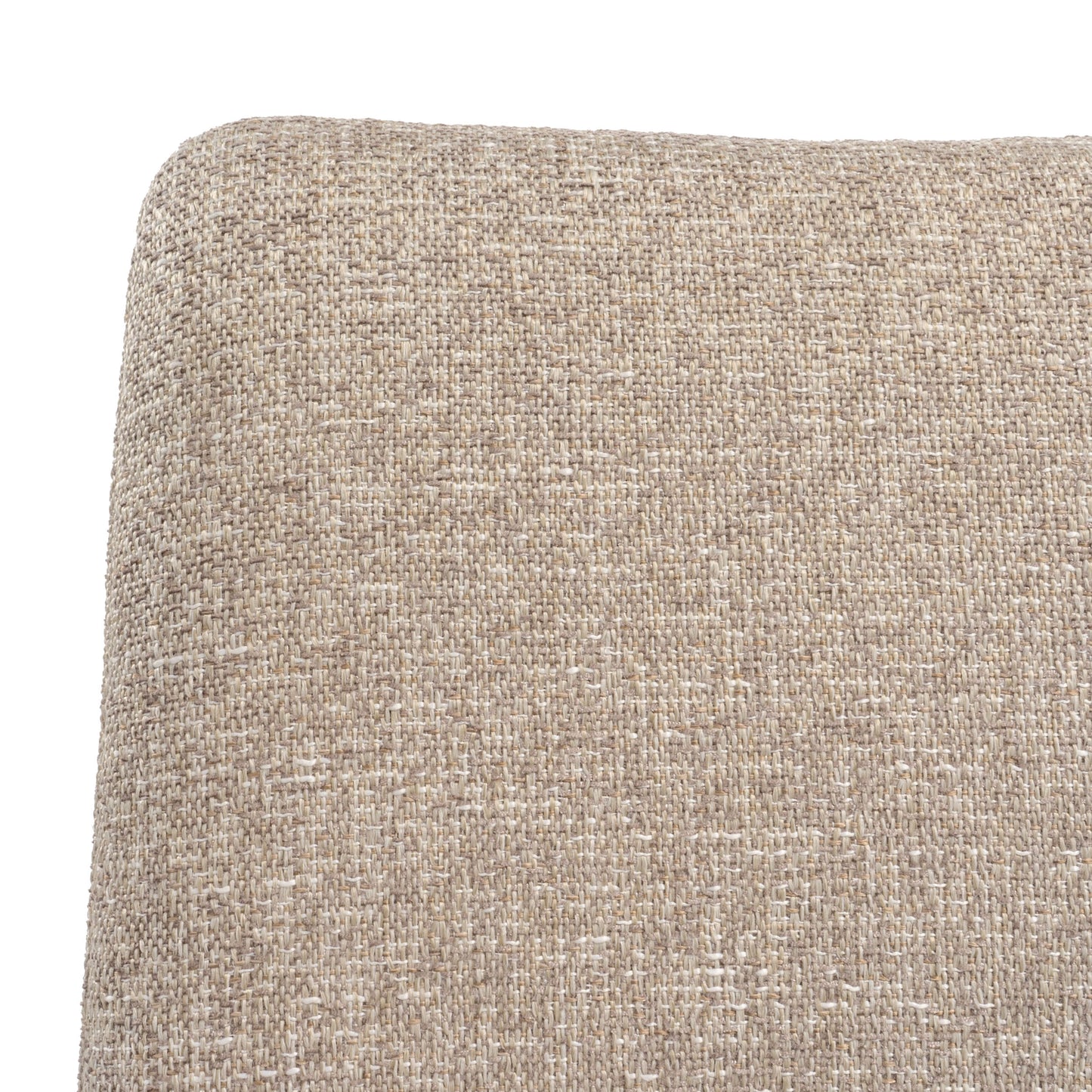 Close-up of beige fabric upholstery on a dining chair.