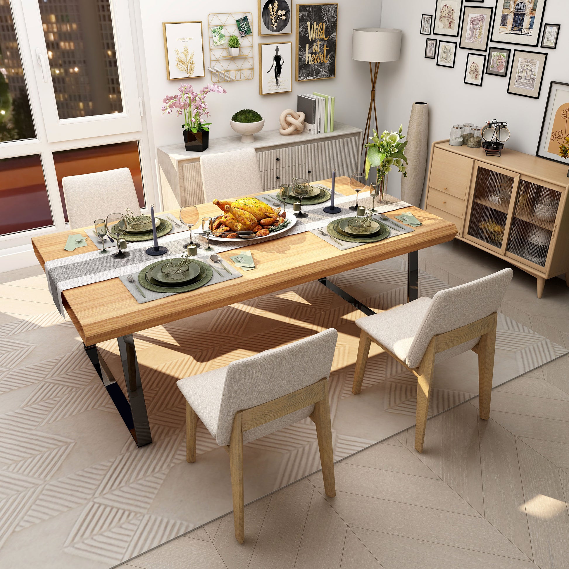 Top view of a contemporary dining room setup with Dawson Dining Chairs.