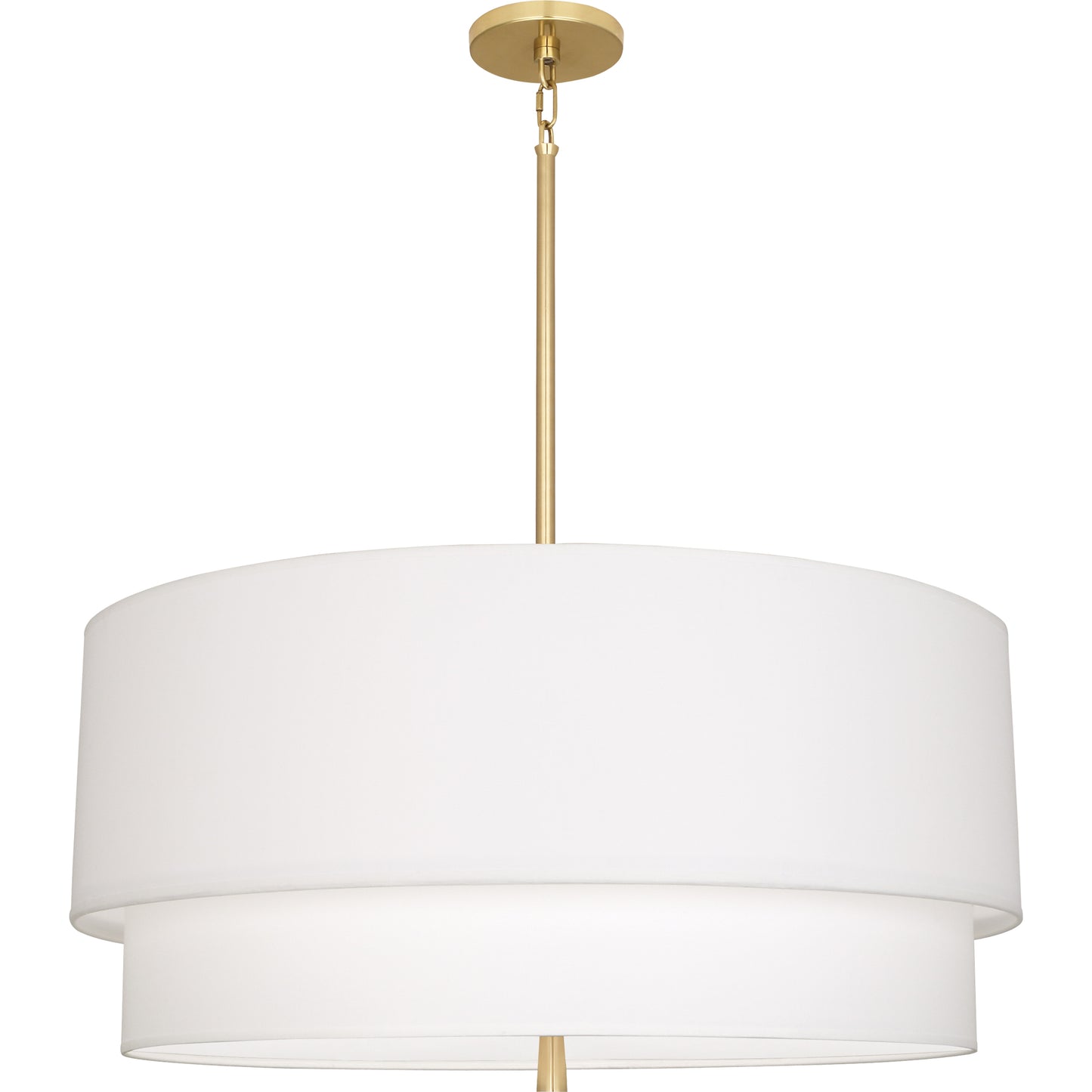 An ascot white two-tiered hanging pendant light with a warm brass finish, designed for modern and sophisticated spaces.