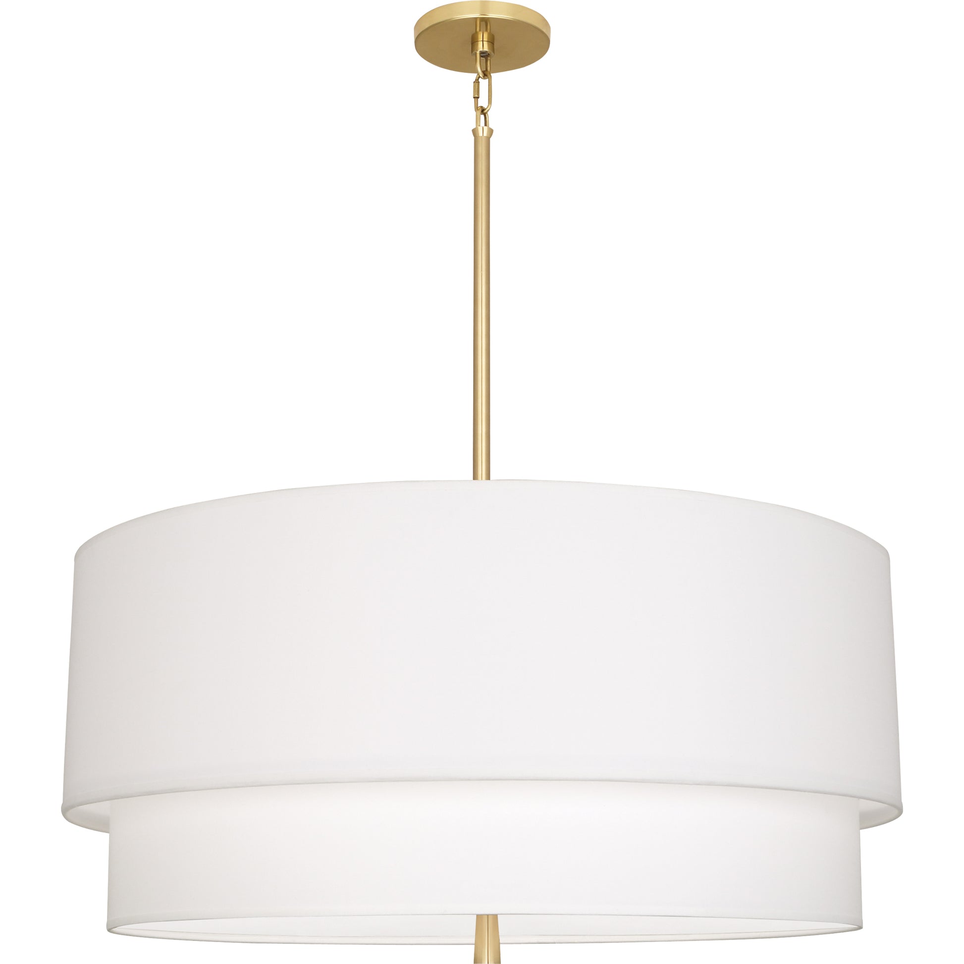 An ascot white two-tiered hanging pendant light with a warm brass finish, designed for modern and sophisticated spaces.