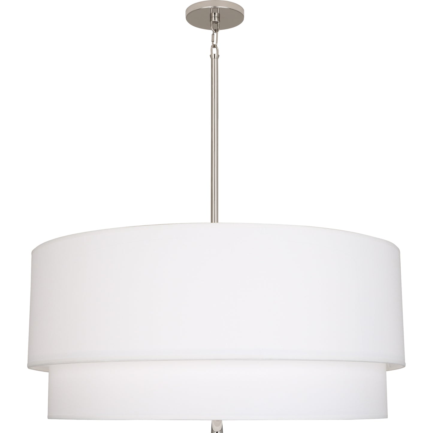 An ascot white fabric two-tiered hanging pendant light with a polished nickel finish, offering a clean and timeless look.