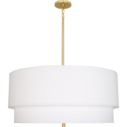 Elegant pendant light with a brass finish and a double-layered ascot white fabric shade