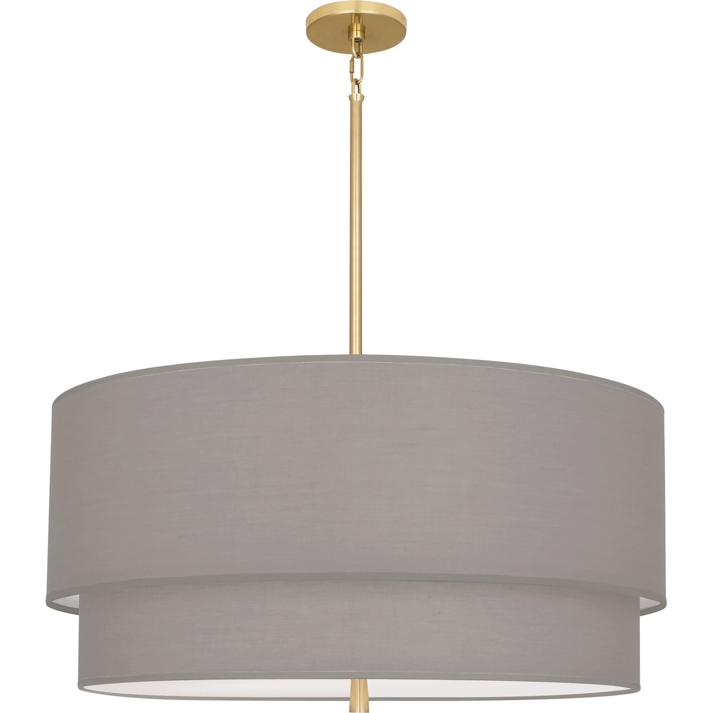 Sophisticated brass pendant light with a smoke gray double-layered fabric shade