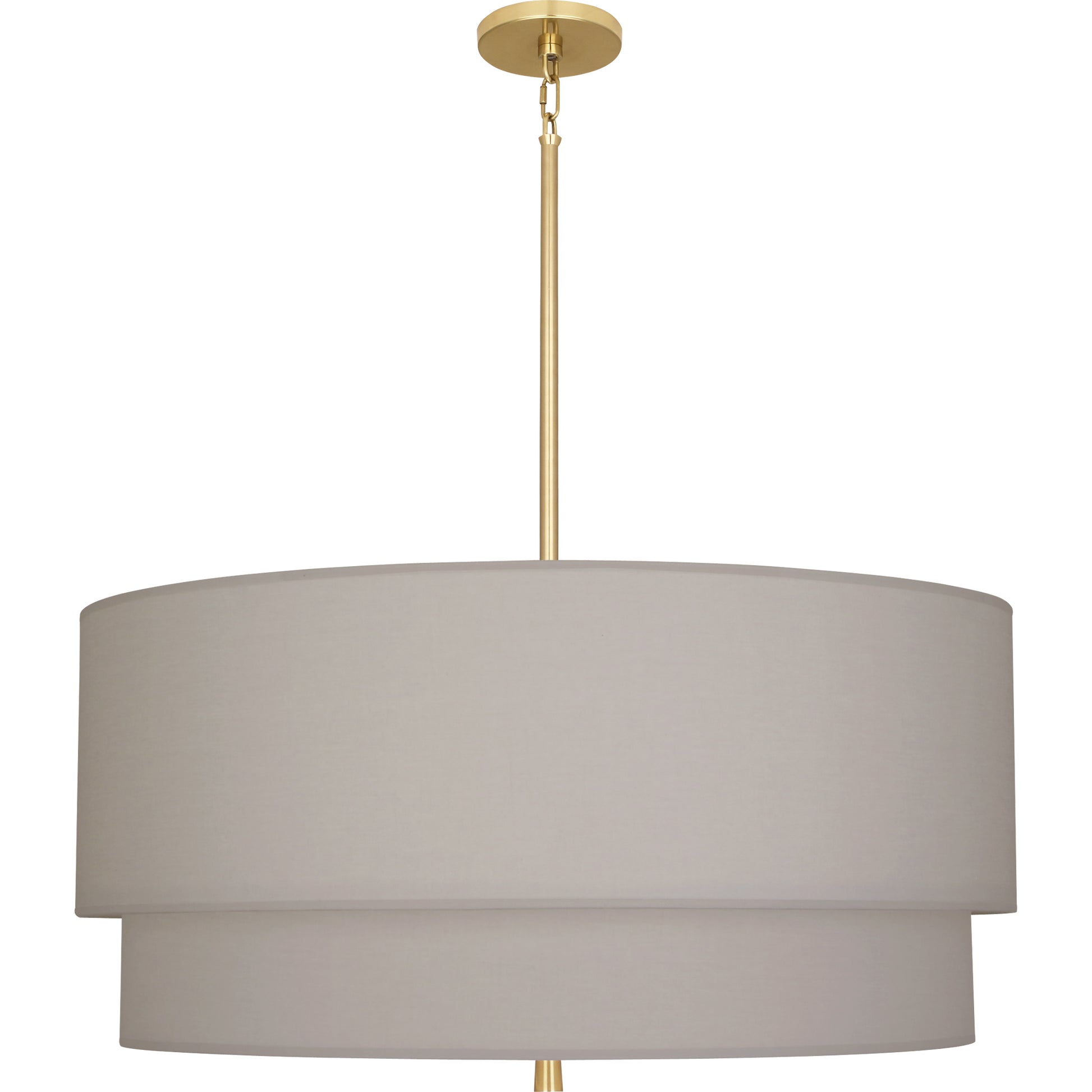 Pendant light with a brass finish and a sleek smoke gray double-layered shade