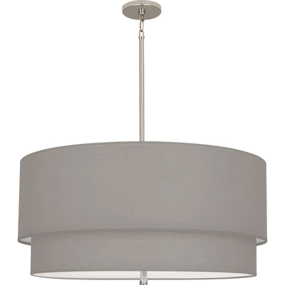 Nickel finish pendant light with a classic smoke gray double-layered shade, perfect for elegant settings.