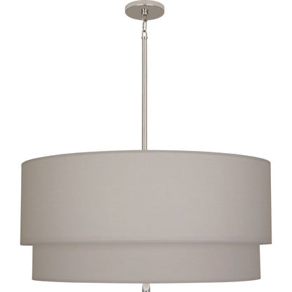 Stylish pendant light featuring a nickel finish with a double-layered smoke gray fabric shade.