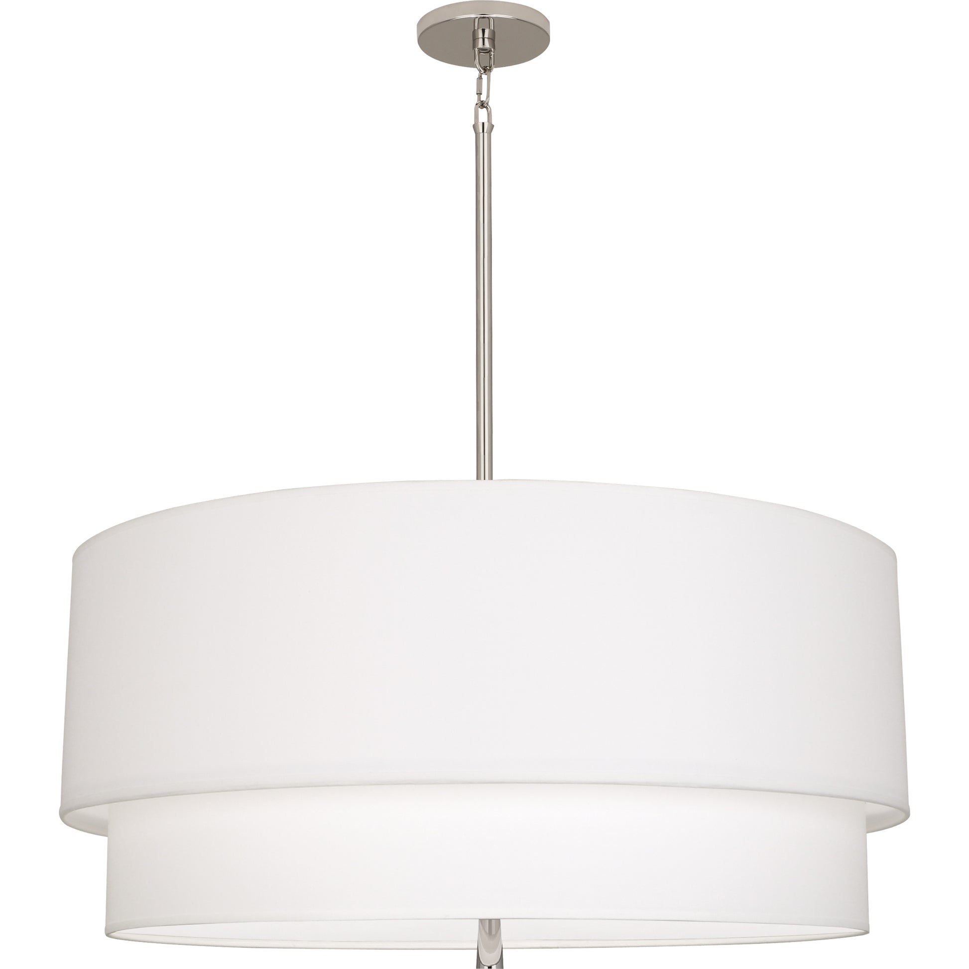 Modern pendant light with a simple nickel finish and a minimalist ascot white fabric shade.