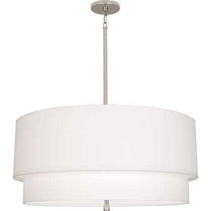 Modern pendant light with a simple nickel finish and a minimalist ascot white fabric shade.