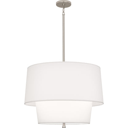 Front view of the polished nickel pendant light with Ascot White shade, featuring a clean, contemporary look.