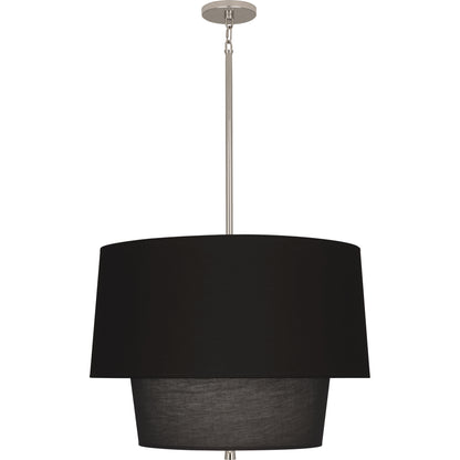  Polished nickel pendant light with Raven Black fabric shade, showcasing a sleek, modern design.