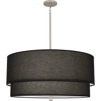 Nickel finish pendant light with a bold raven black double-layered shade for modern interiors.