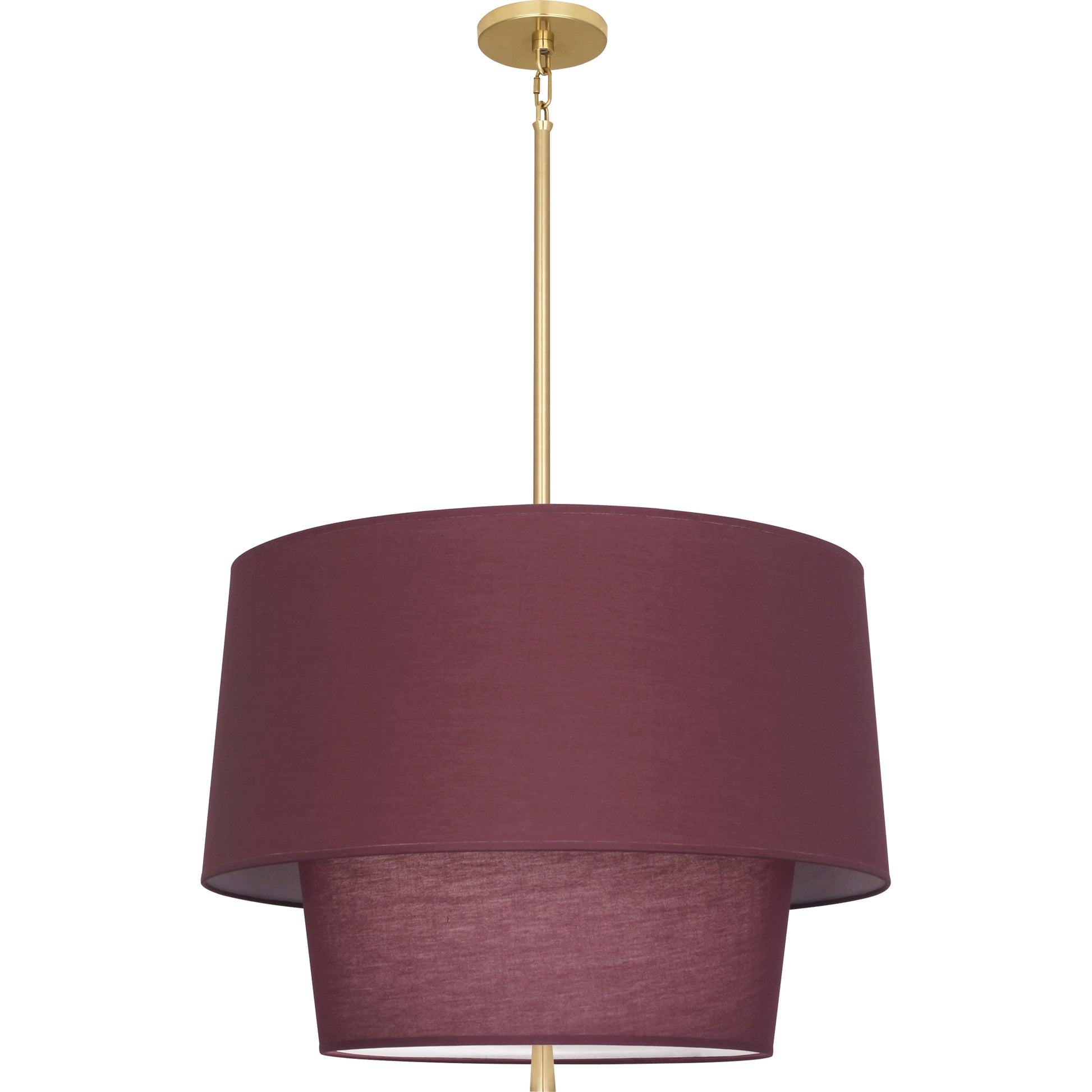 Front view of the Vintage Wine two-tier fabric pendant with modern brass hardware.